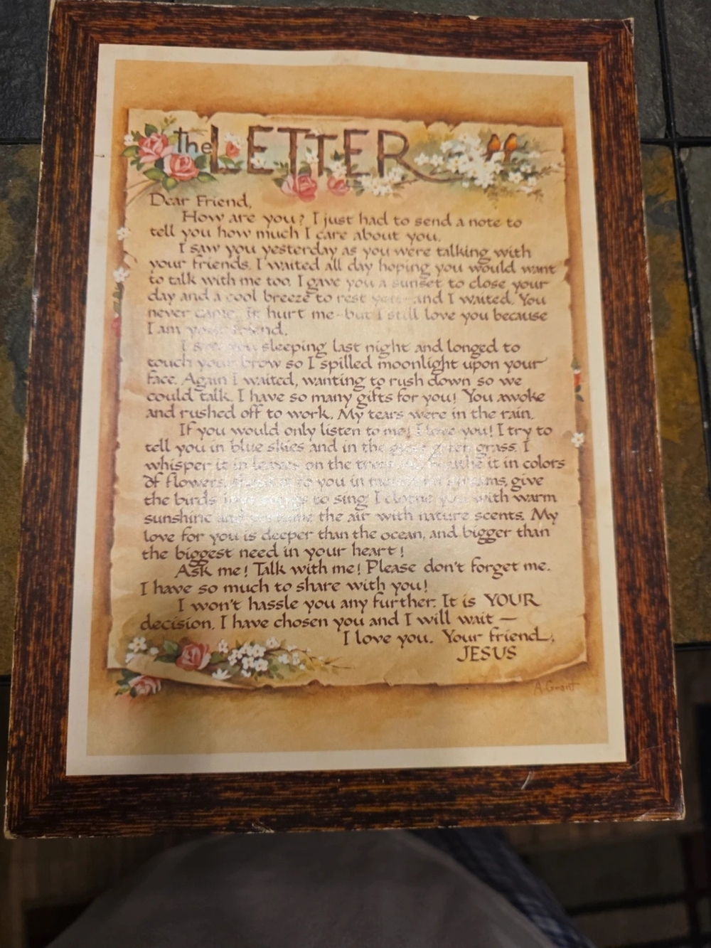 Framed 'The Letter' Religious Wall Art Print - Brown